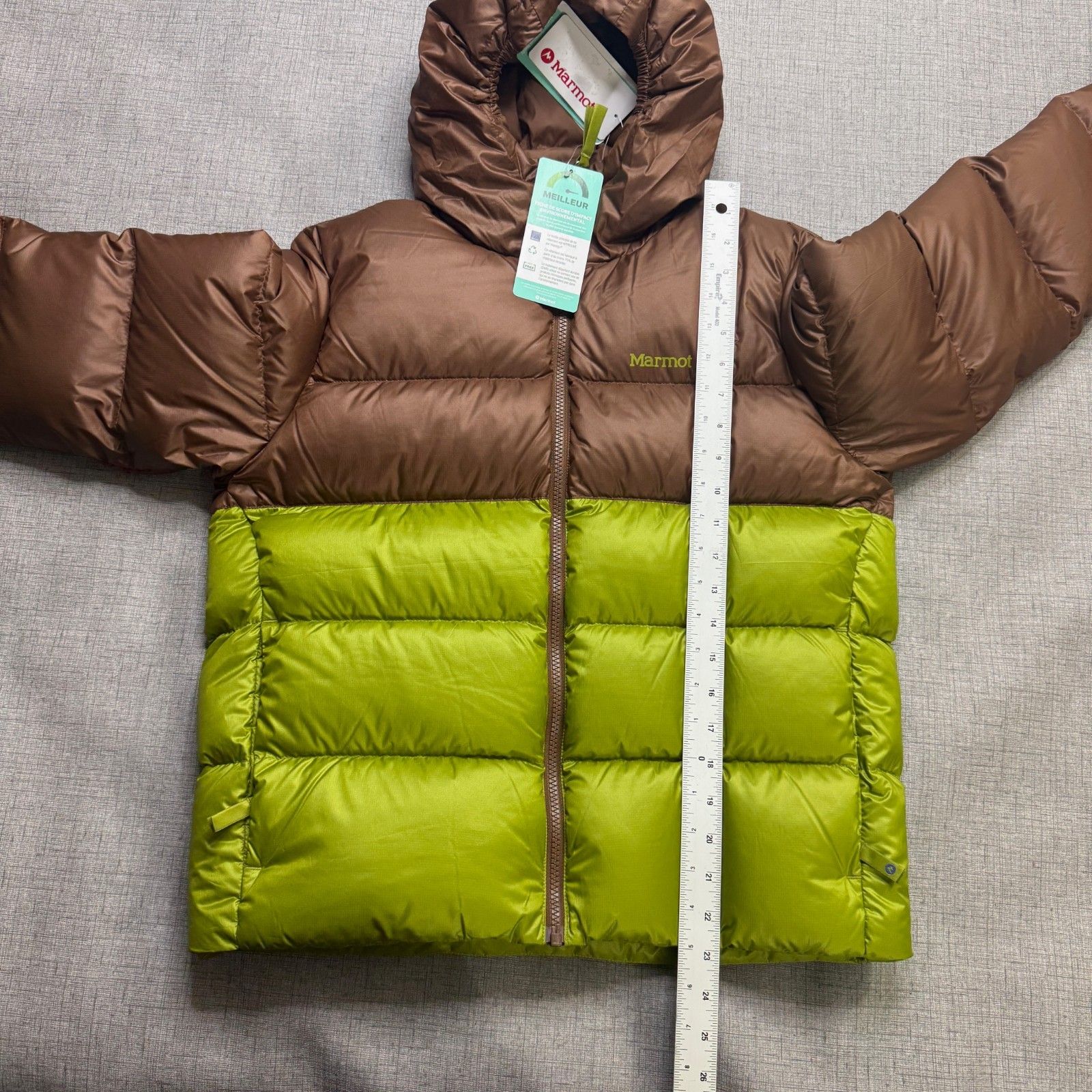 Marmot Guide Down Hoody Kids Xl Green Brown 700-Fill Insulated Coat — image 5 of 8
